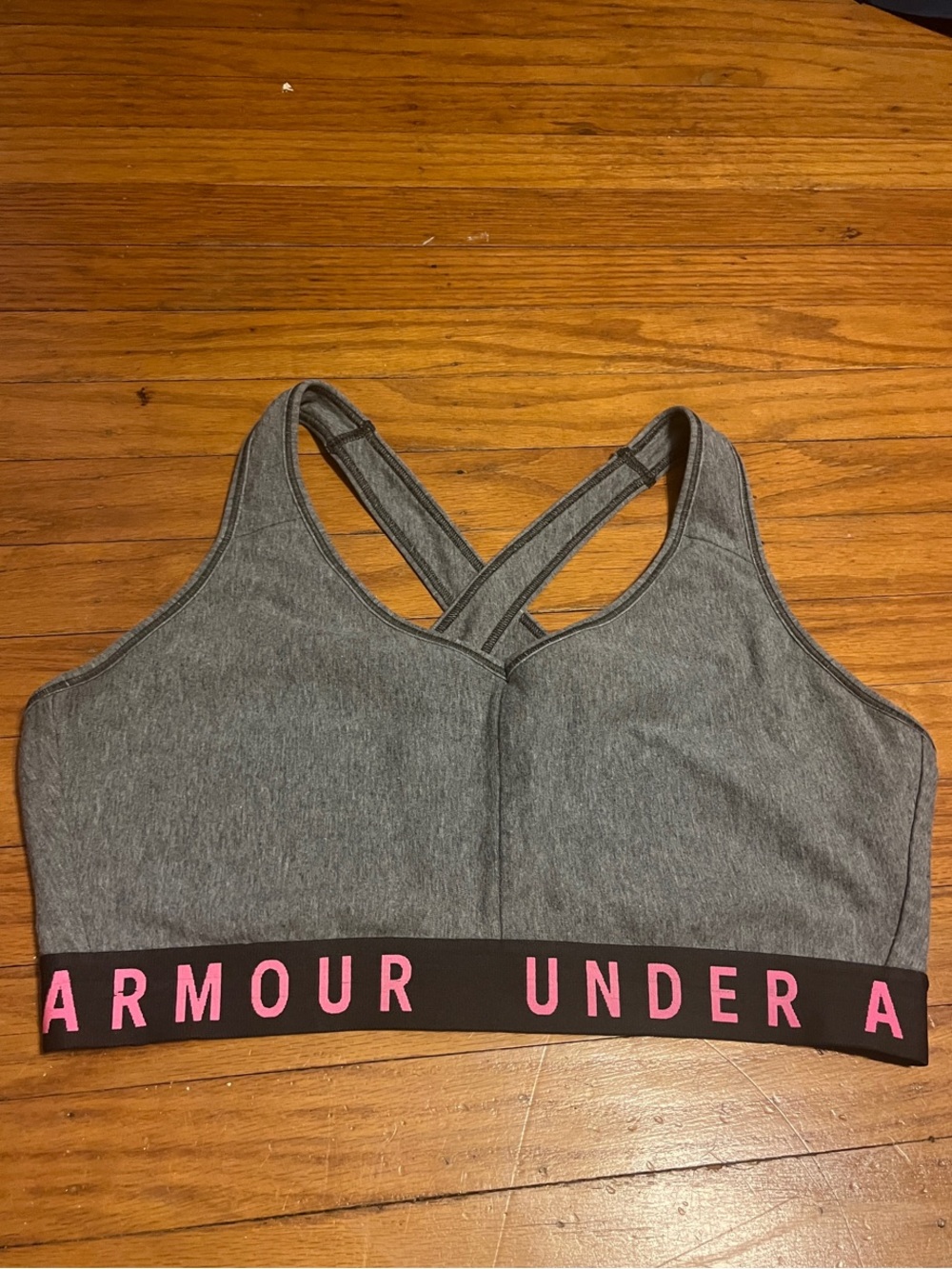 Under Armour Gray Sports Bra with Pink Logo Band